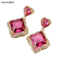 vanaxin earring wine glass cz crystal for women big zircons fashion jewelry drop earring party gift heart shape for girlfriend