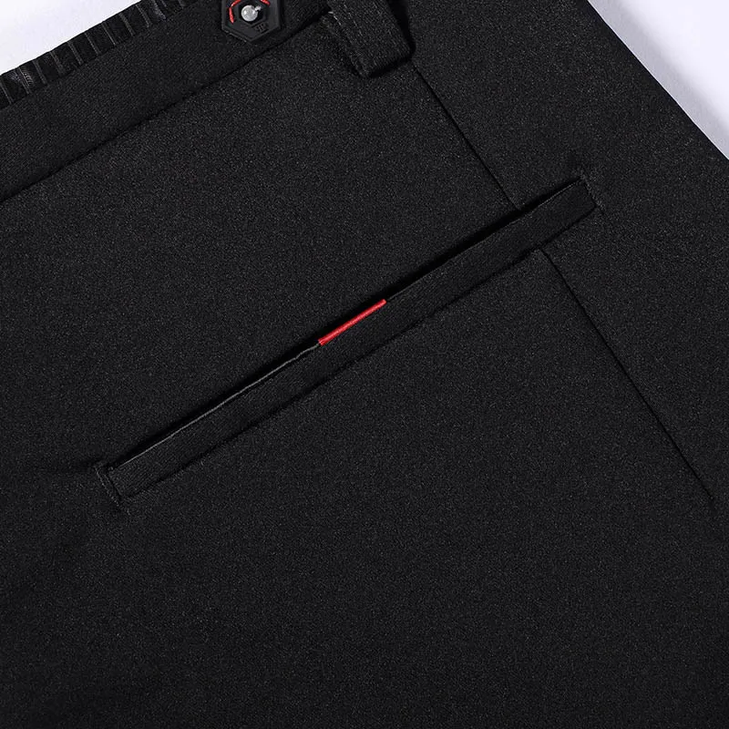 Для мужчин s Платье черного цвета брюки формальные Slim Fit Свадебные Мужские черные