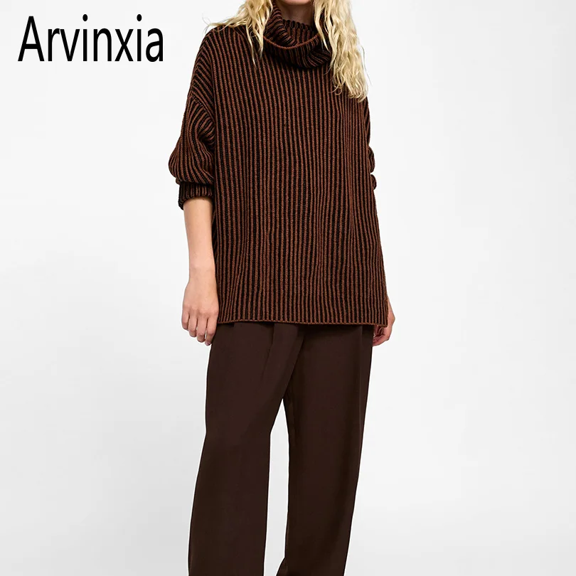 Arvinxia ZA повседневные однотонные вязаные женские свитера Новое поступление