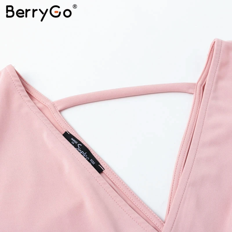 BerryGo сексуальное облегающее женское платье рукав летучая мышь пояс v-образный