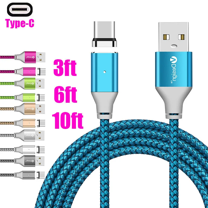 3 фута/6 футов/10 футов сильный USB C Магнитный адаптер Плетеный прочный зарядный кабель для Samsung S8 + Oneplus 5 2|cable for
