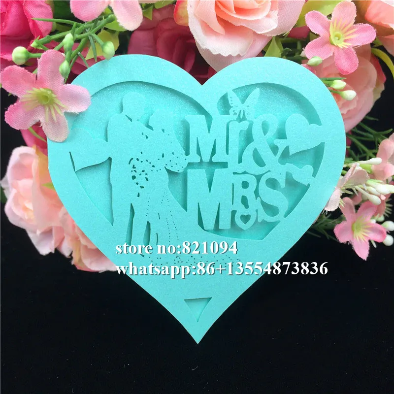 50Pcs laser cut Love heart Mr Mrs Seat Name RSVP table Cards Wedding Party Invitation wish for party home Decoration | Дом и сад