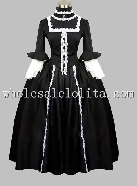 Готический черно белый хлопок Англия Викторианский стиль|victorian era dresses|victorian erablack