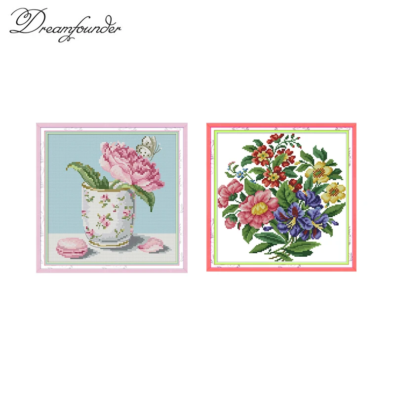 

Bouquet in cup cross stitch kit aida 14ct 11ct count print canvas stitches embroidery DIY handmade needlework