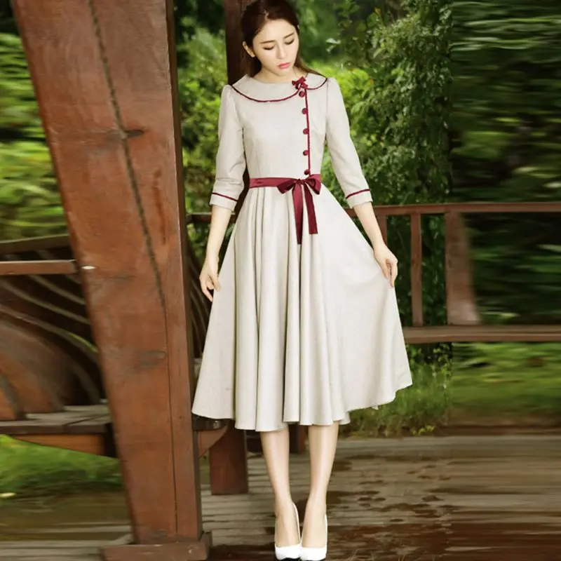 Для женщин Винтаж Платье трапециевидной формы Питер Пэн воротник элегантный