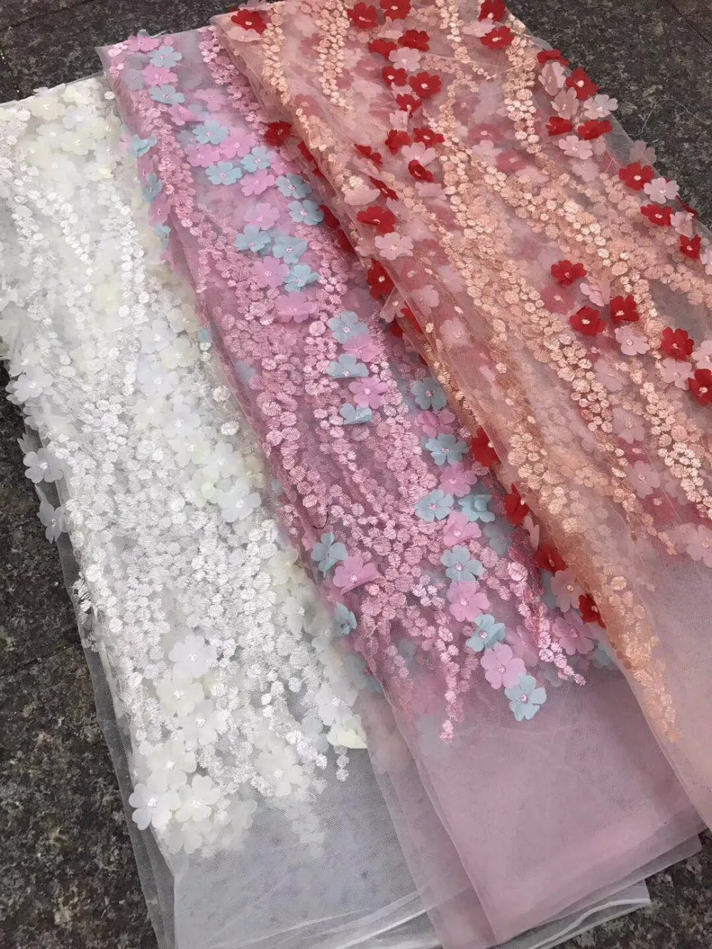 

top quality embroidered lace fabric feather French net lace 3d flower tulle lace fabric for bridal dress ZLN55