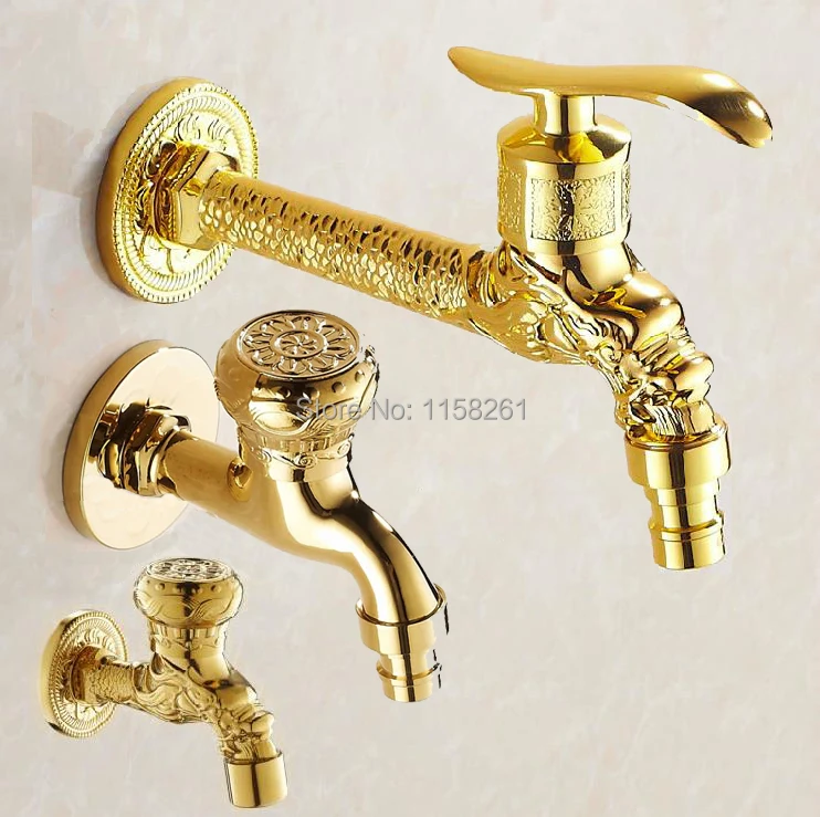 

Bidcock Faucet Brass Luxury Gold Dragon Bathroom Washing Machine Faucet Wall Mount Small Water Tap Toilet Pool Garden Tap 9666K
