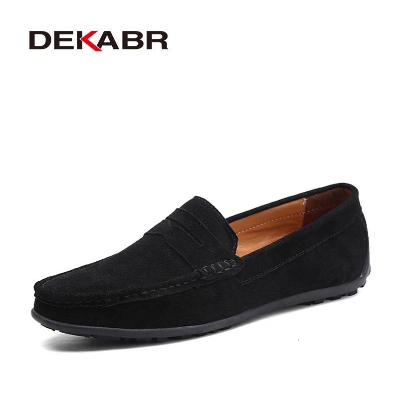 02 Black Мужские мокасины на плоской подошве DEKABR, черные модные топ-сайдеры из натуральной кожи, брендовая повседневная кожаная обувь, большие размеры 38-49, лето-осень - Цвет: 02 Black