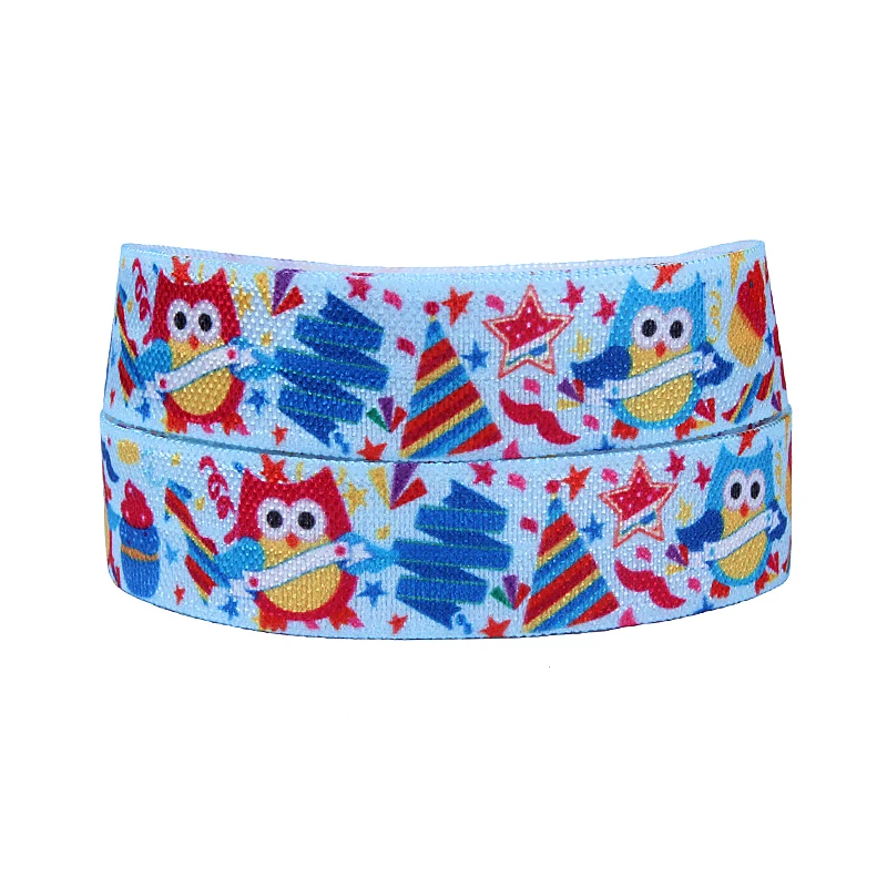 

(50yards/lot) Wholesale cartoon owl printed fold over elastic