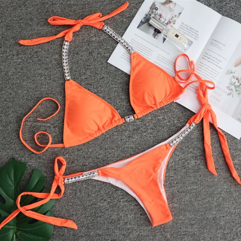 

2019 New candy color Crystal Bikini set women push up Swimsuit Bikini female Swimwear Two-pieces Bathing Suit