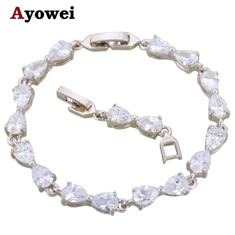 Ayowei Романтический в виде капли воды белый браслет с цирконием серебро высокое