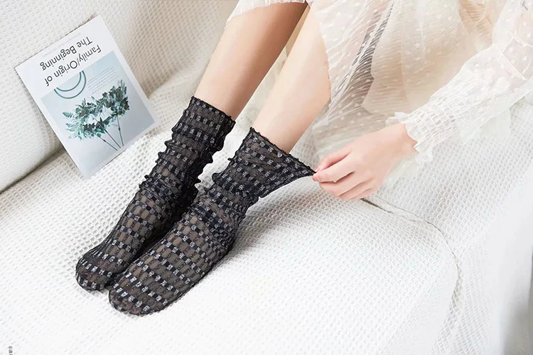 FENNASI 2 пары Harajuku женские нейлоновые носки с принтом модные японские яркие шелковые перламутровые сетчатые шелковые носки сексуальные женские носки