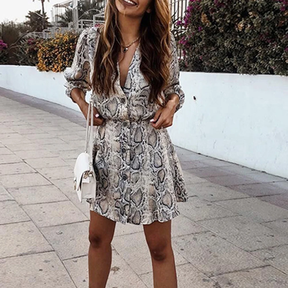 Женское летнее платье сексуальное вечернее с v образным вырезом и принтом змеи