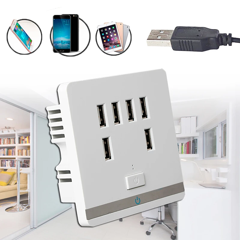3.4A 6 портов USB настенное зарядное устройство розетка панель Переключатель AC 110-220 В