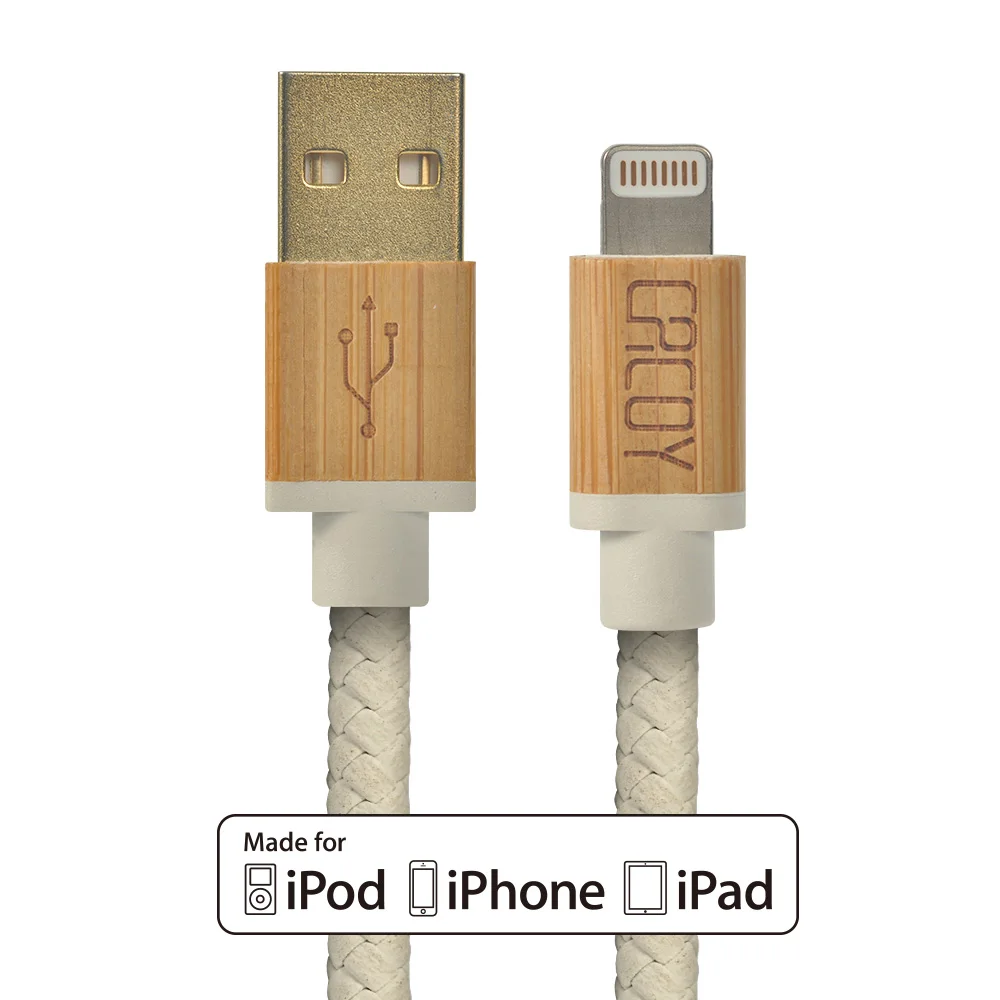 MFi Сертифицированный 30 см короткий USB кожаный кабель с деревянным разъемом для
