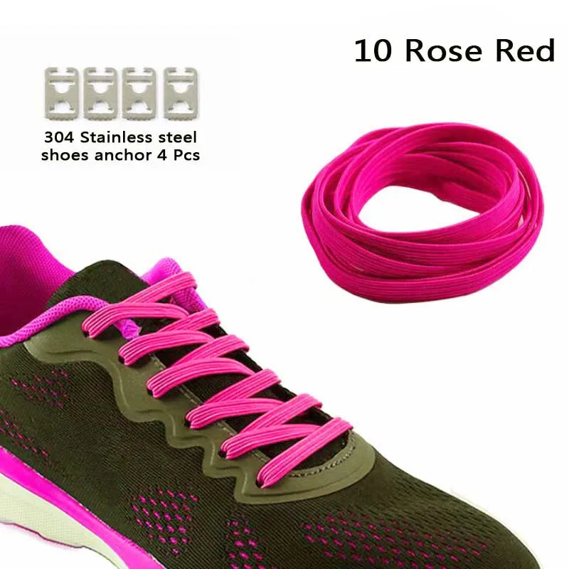 10 Rose Red Новинка; 1 пара; эластичная шнуровка с металлическим замком без галстуков; шнурки для взрослых и детей; кроссовки с металлической пряжкой; шнурки; спортивная обувь со шнуровкой - Цвет: 10 Rose Red