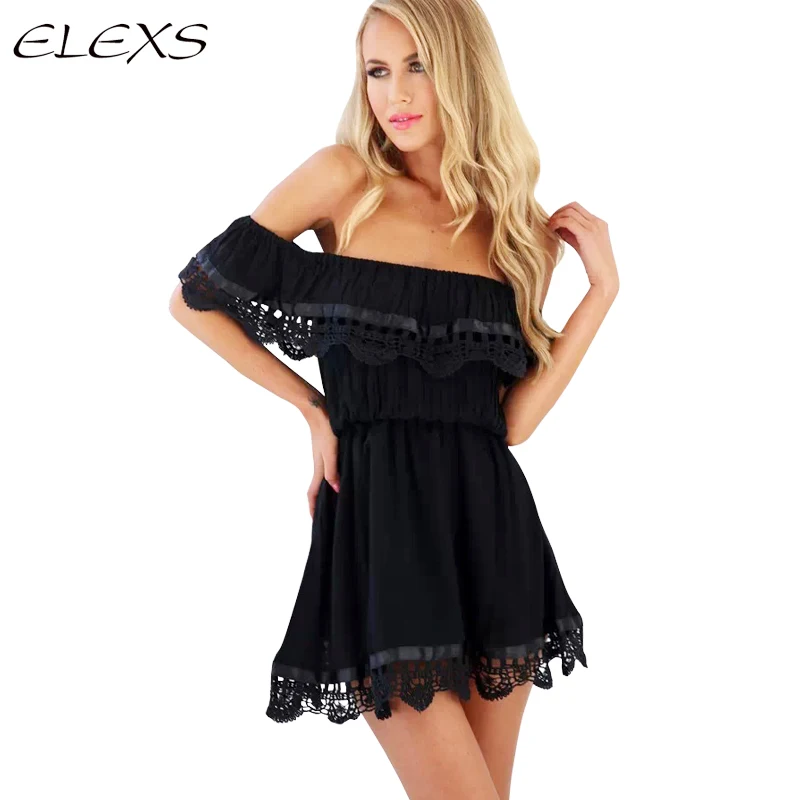 Elexs марка 2016 летнее платье женщин рюшами Большой размер рукавом плеча женский