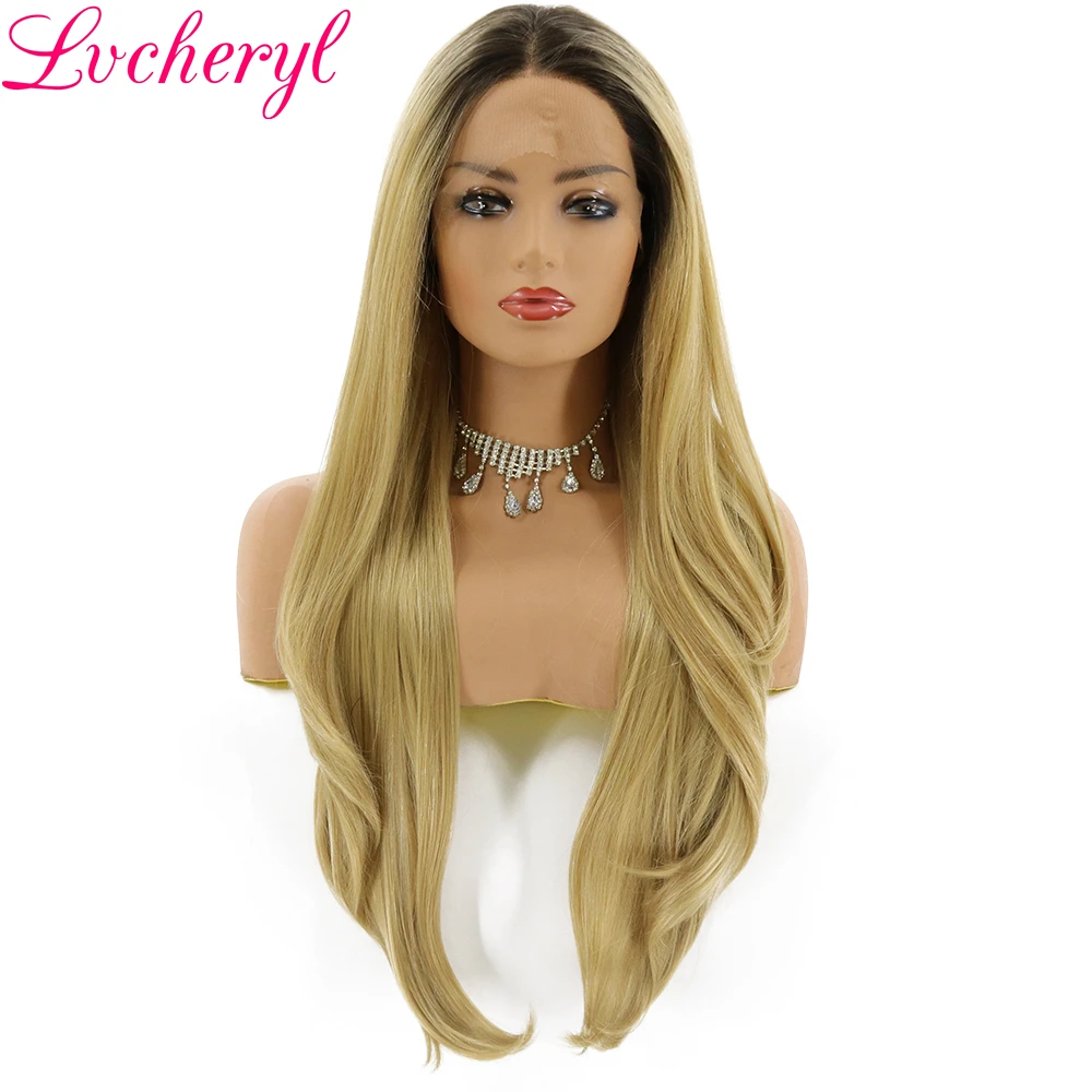 Lvcheryl Ombre блондинка темные корни естественный Длинные Волнистые жаропрочных