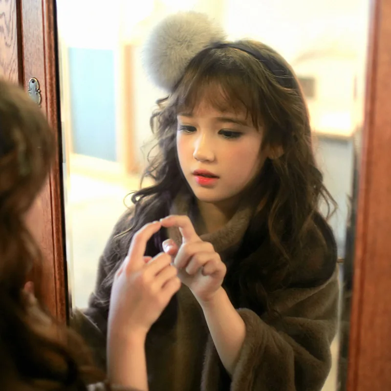 #61108 искусственный кроличьи меховые шарики ободок Розовая Повязка На Голову