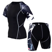 mma rashguard muay thai t shirt shorts suit printed breathable elastic compression mma short boxing jersey fitness gym training