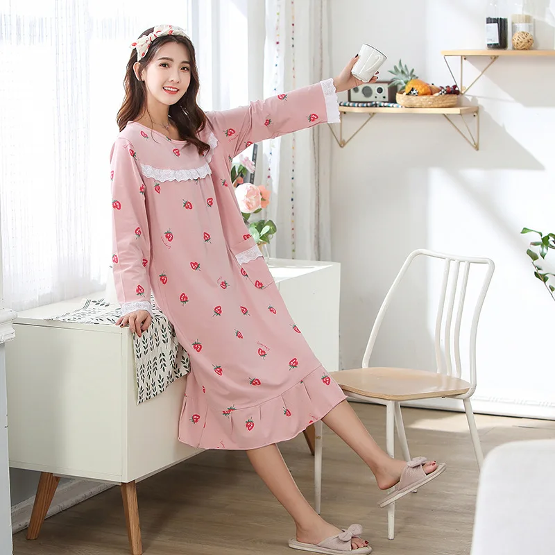 Корейское домашнее платье милое Ночное для девочек с принтом клубники Женская