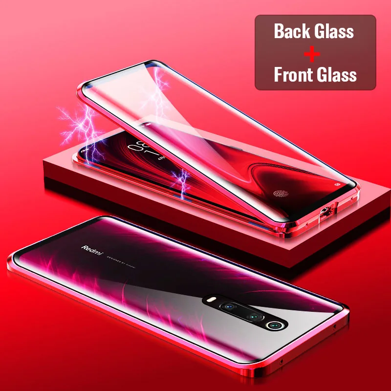 Для redmi k20 pro Чехол магнитный металлический чехол для xiaomi k20 Pro Чехол двойное стекло в рамке Полный Корпус Чехлы redmi k 20 pro Чехол - Color: Red
