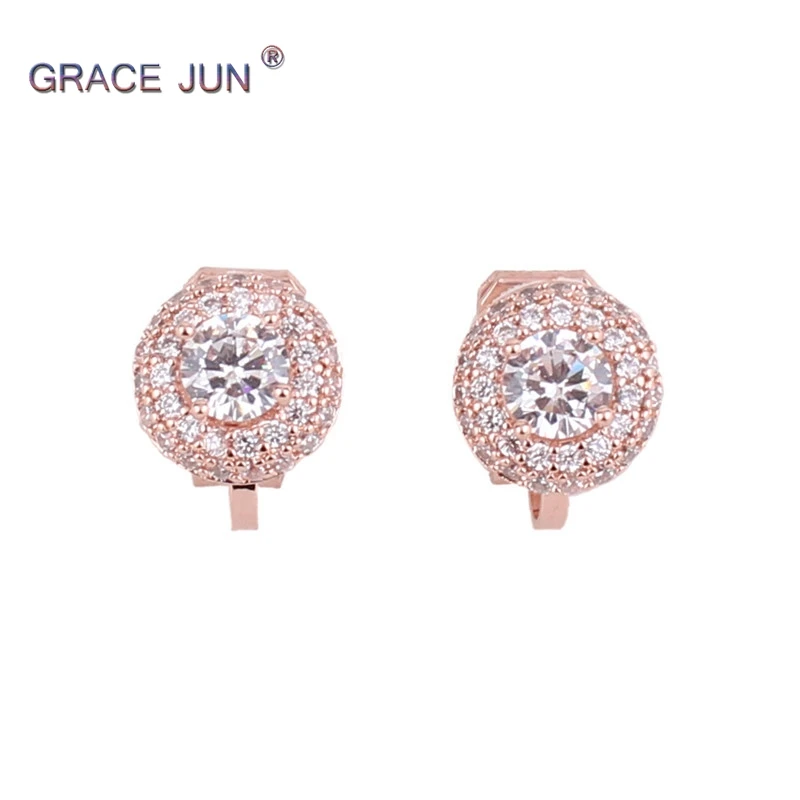 2018 New AAA Cubic Zircon Double Layer Round Shape Clip on Earrings Non Piercing for Girls Cute Small Luxury No Hole | Украшения и