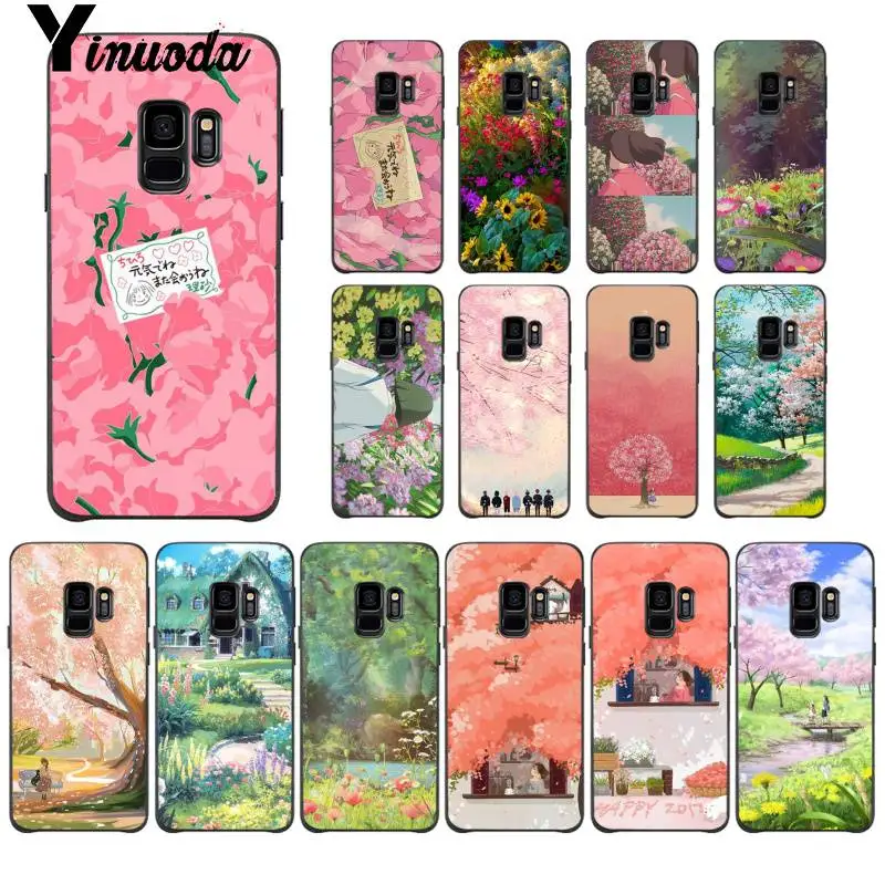 Yinuoda Kawaii японские розовые цветы Мягкий силиконовый черный чехол для телефона Samsung