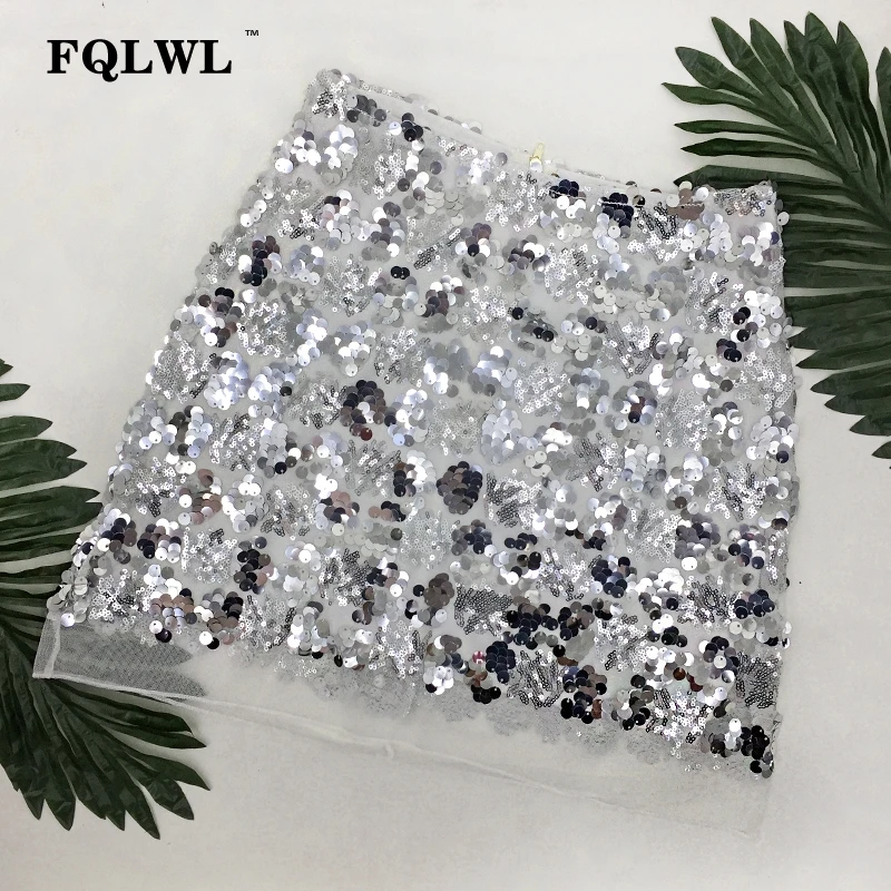 FQLWL сетчатая юбка в горошек с блестками женская короткая карандаш на молнии