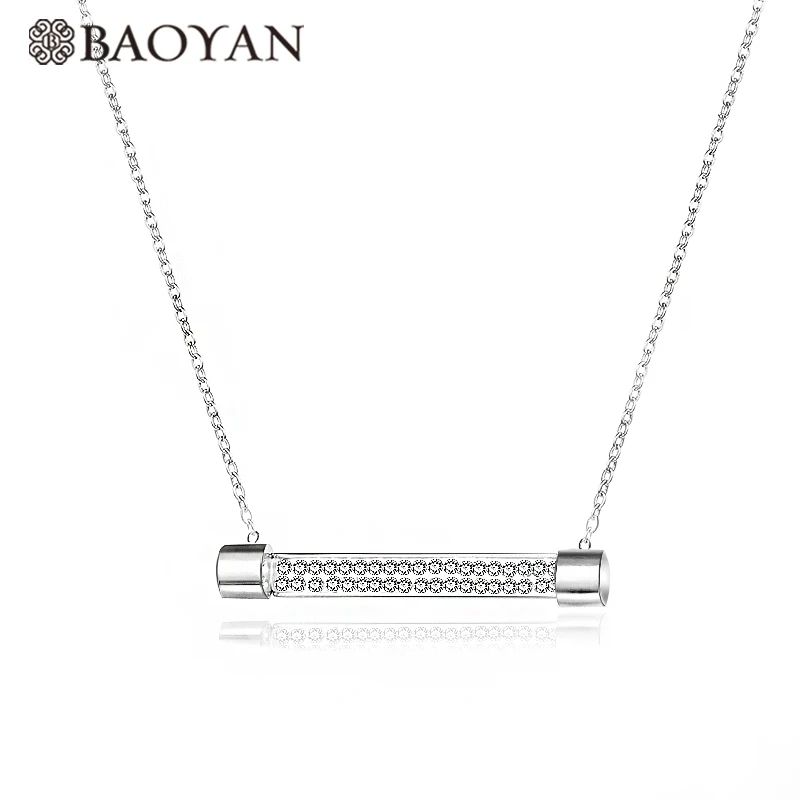 silver Baoyan, кристалл, камень, металл, длинный, серебро, золото, простой, для женщин, пустой, горизонтальный бар, ожерелье, нержавеющая сталь, ювелирное изделие для женщин - Окраска металла: silver