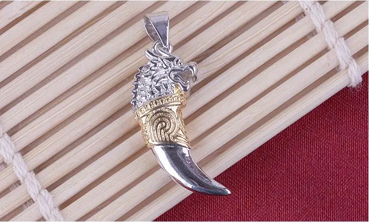 Серебро 925 пробы, модные зубы дракона, мужские подвески, ювелирные изделия, подарок на день рождения, Прямая, короткая цепочка