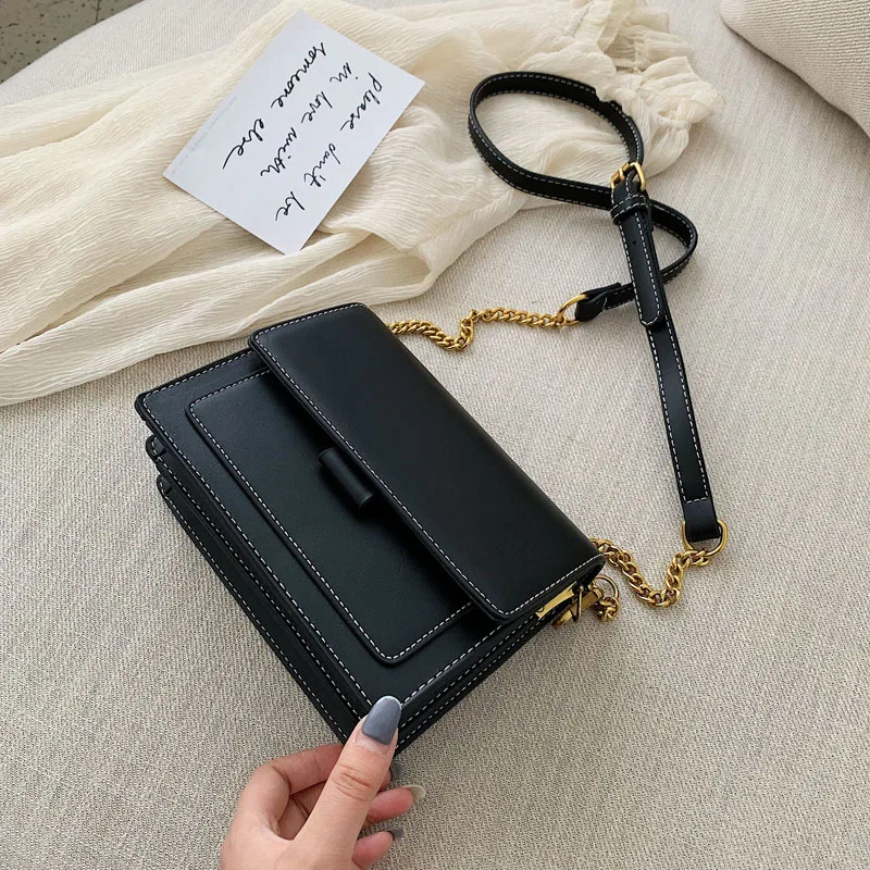 Black Кожаные сумки через плечо для женщин, зеленая цепочка, сумка через плечо, высокое качество, женские сумки для путешествий и сумок, сумка через плечо - Цвет: Black