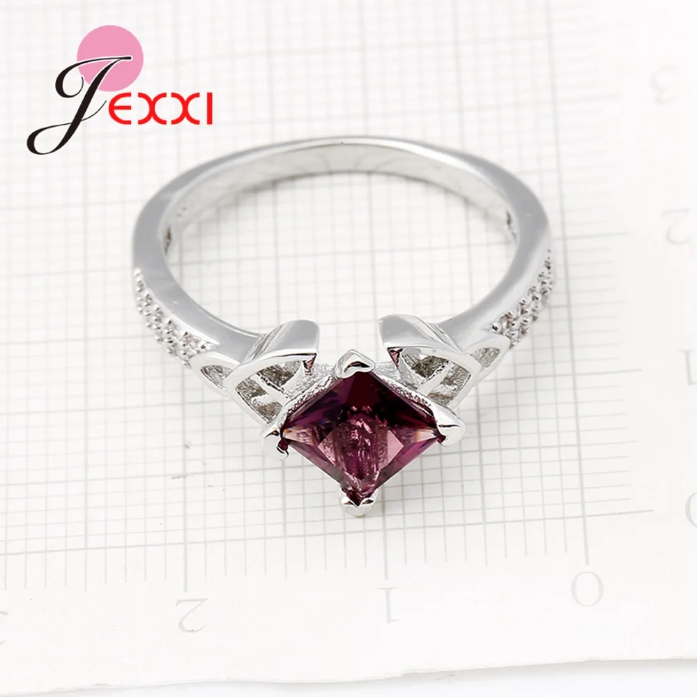 

Brand Square Purple Crystal Rings For Women Wedding Bands Jewelry 925 Sterling Silver Lover Ring Engagement Accessory