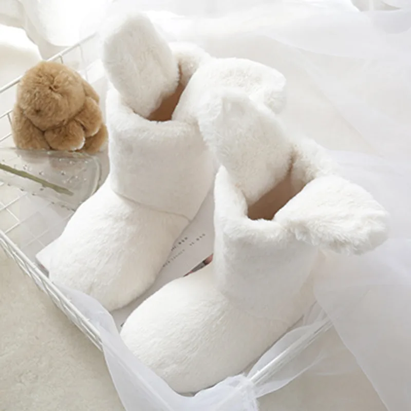 white Winter Women Boots Pink Indoor Shoes Rubber Mid Calf Mules Fur Slides Plush Warm Platform Cartoon Slip on Zapatos De Mujer MF30W - Цвет: white