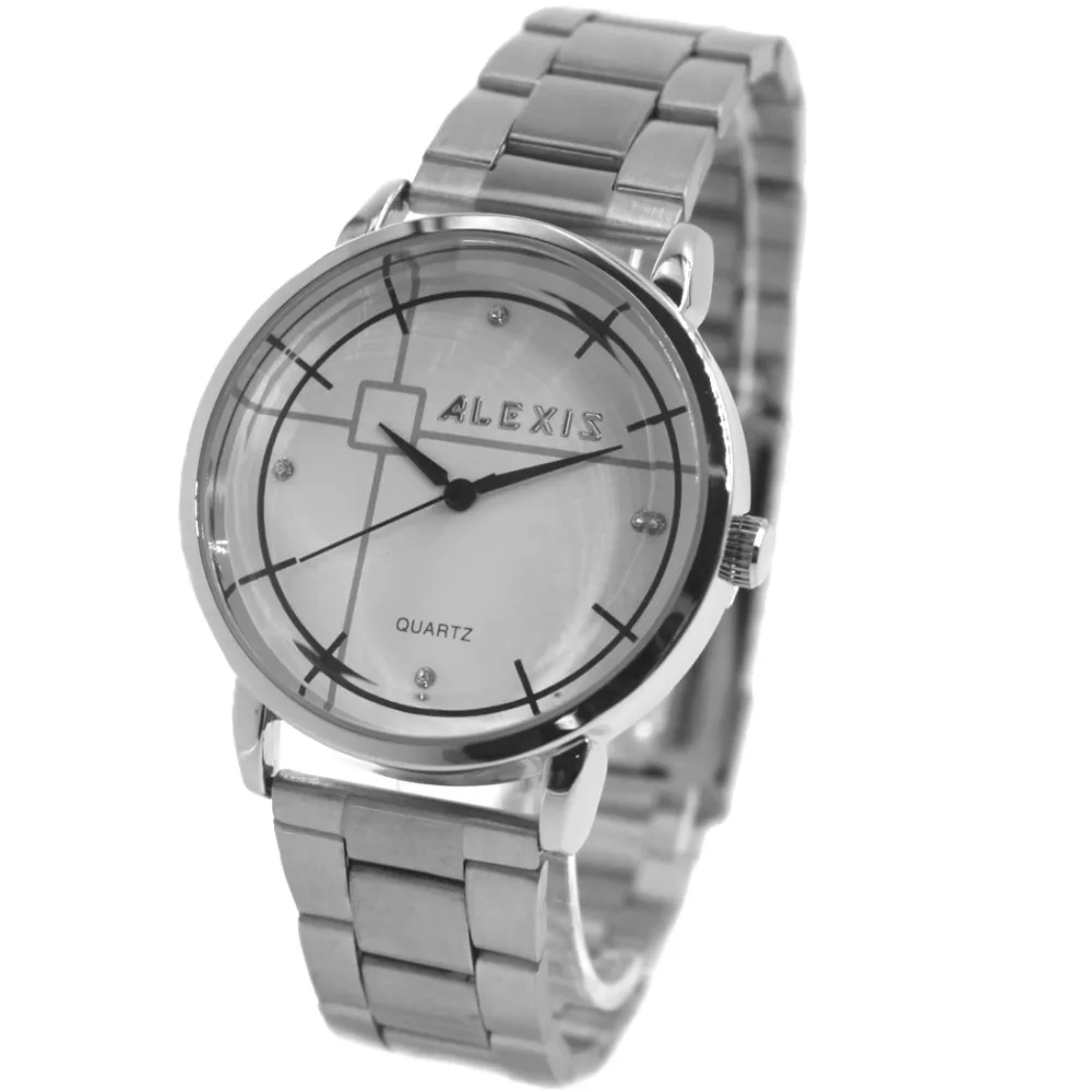 Alexis Unisex Analog Quartz Round Wrist Watch Japan PC21J Movement Matt Silver Stainless Steel Band White Dial Water Resistant