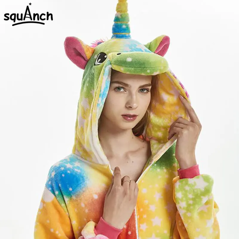 Красочные Единорог Onesie Kigurumis Для женщин с молнией для девочек Одежда детей