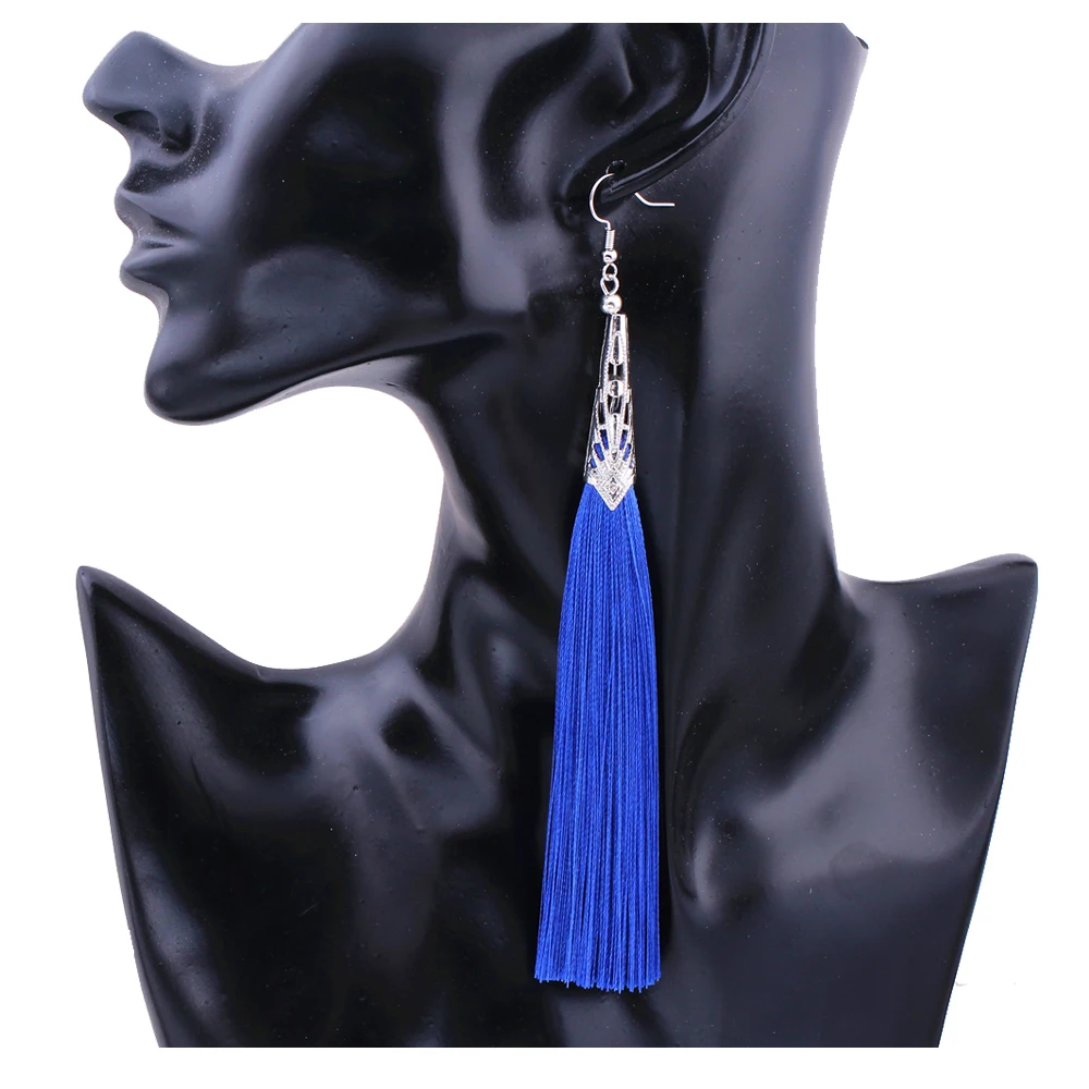 

WNGMNGL Women Tassel Earrings Bohemian Silk Fabric 10 Colors Geometric Long Drop Earrings For Women 2018 New Fashion Jewelry
