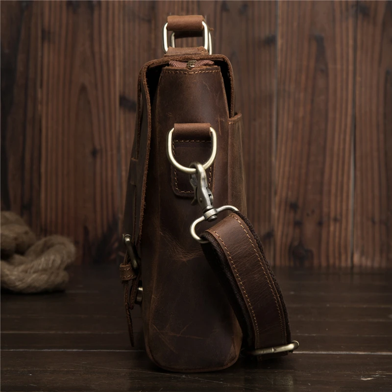 Man Briefcases Genuine Crazy Horse Leather Messenger Bag Shoulder Crossbody Retro Male Handbag Business Travel Gift Blosa Mochil