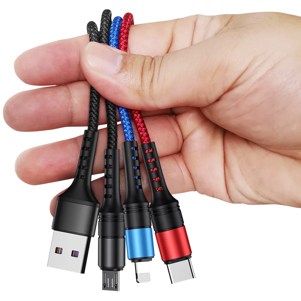 USB кабель для телефона быстрой зарядки и передачи данных Android Type C 3 в 1 Micro Apple Xiaomi