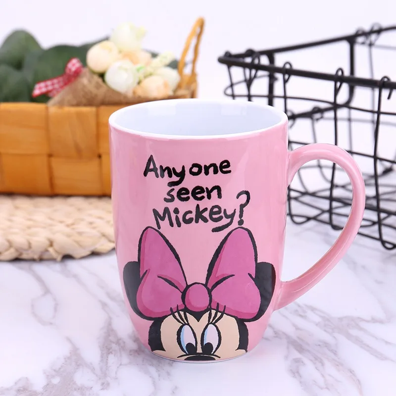 Minnie cup 350 мл мультяшная кружка Минни с фарфоровыми крышками мини мишка керамика кофейные молочные чашки Прекрасный Микки чашка Рождественский подарок - Цвет: Minnie cup