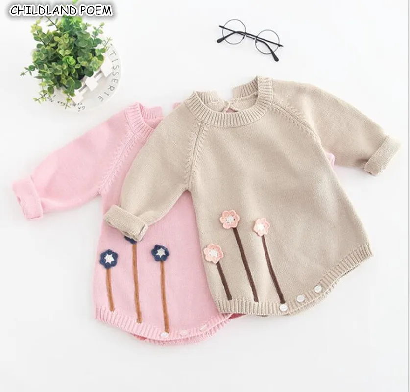 

New Born Baby Clothes Autumn Winter Baby Knitted Romper Embroideried Baby Girl Romper Long Sleeve Baby Rompers Girls Jumpsuit