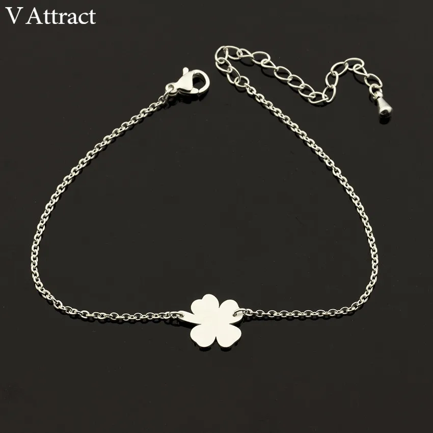 V Attract BFF ювелирные изделия Boho Luck Золото Серебро Ketting четыре листа клевера браслет для женщин нержавеющая сталь цепь Pulseira - Окраска металла: Посеребренный