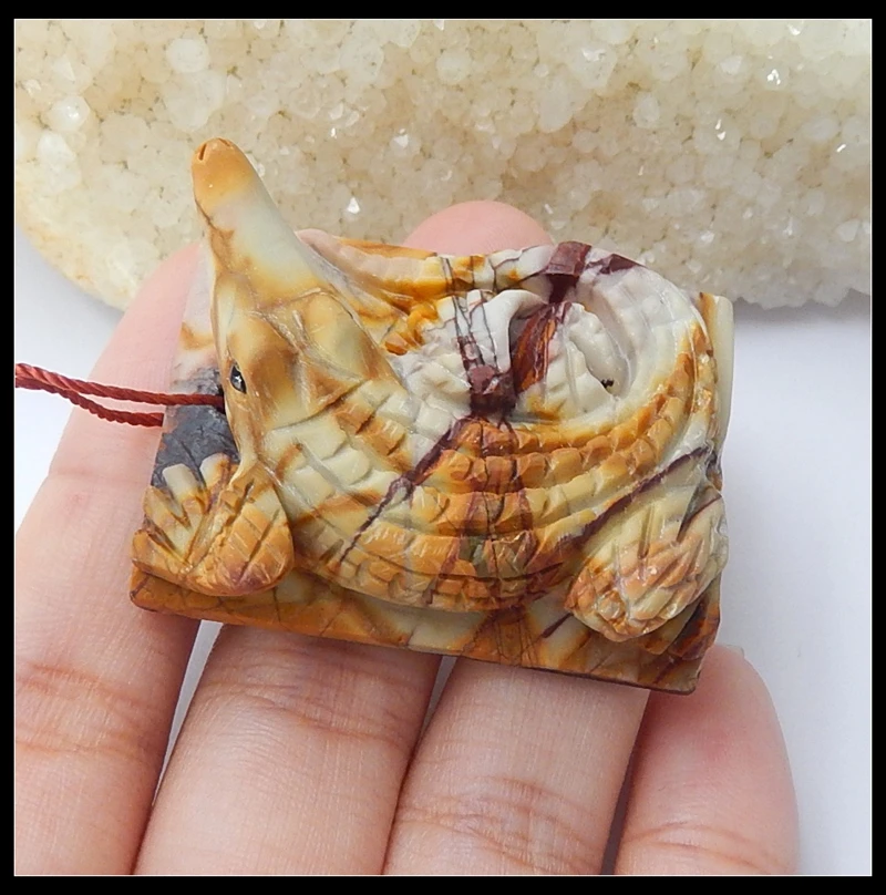 Wholesale 1Pcs Natural Stone Mookite Jasper Carved So Cute Lizard Front Drilled Necklace Pendant 41x31x13mm 28.64g