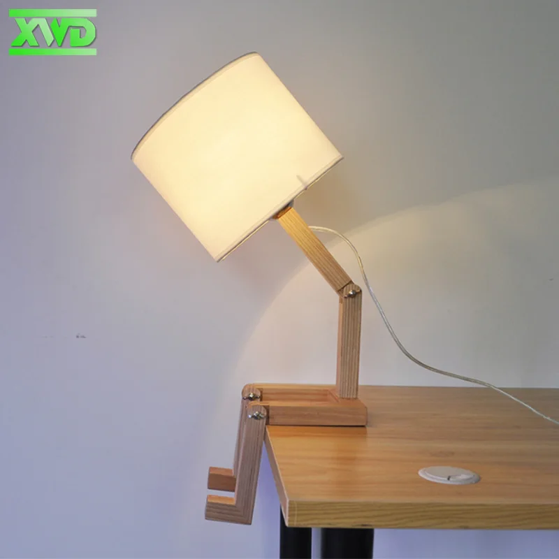 Modern Lovely Robot Shape Wooden Table Lamp E27 Holder 110-240V Parlor Indoor Study Desktop Lighting Bedside Lamps | Лампы и освещение