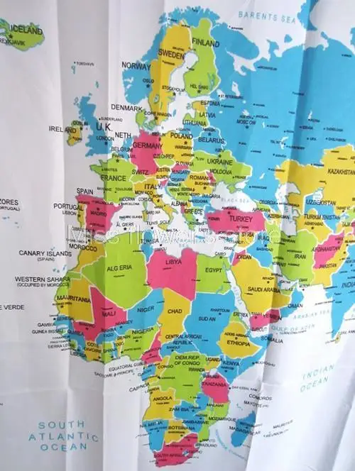 Водонепроницаемая занавеска для душа из полиэстера с рисунком карты мира 12