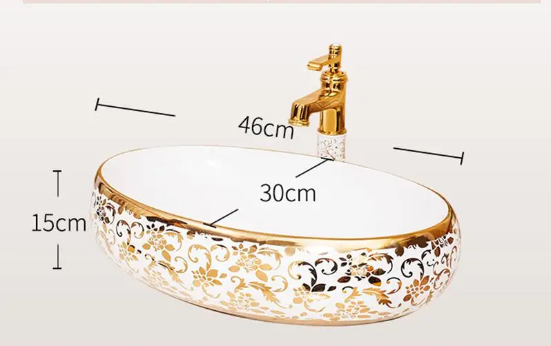 Oval gold Chinese Countertop Basin Handmade Ceramic Vessel Sinks Vanities decorative art ceramic wash basin Bathroom Sink | Обустройство