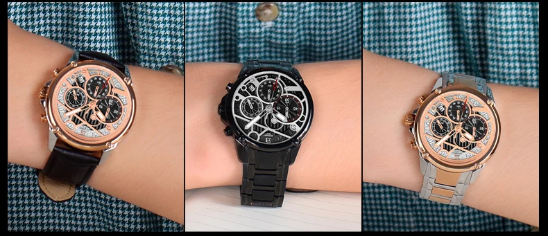 Часы-хронограф Мужские кварцевые с ремешком из нержавеющей стали | Наручные часы