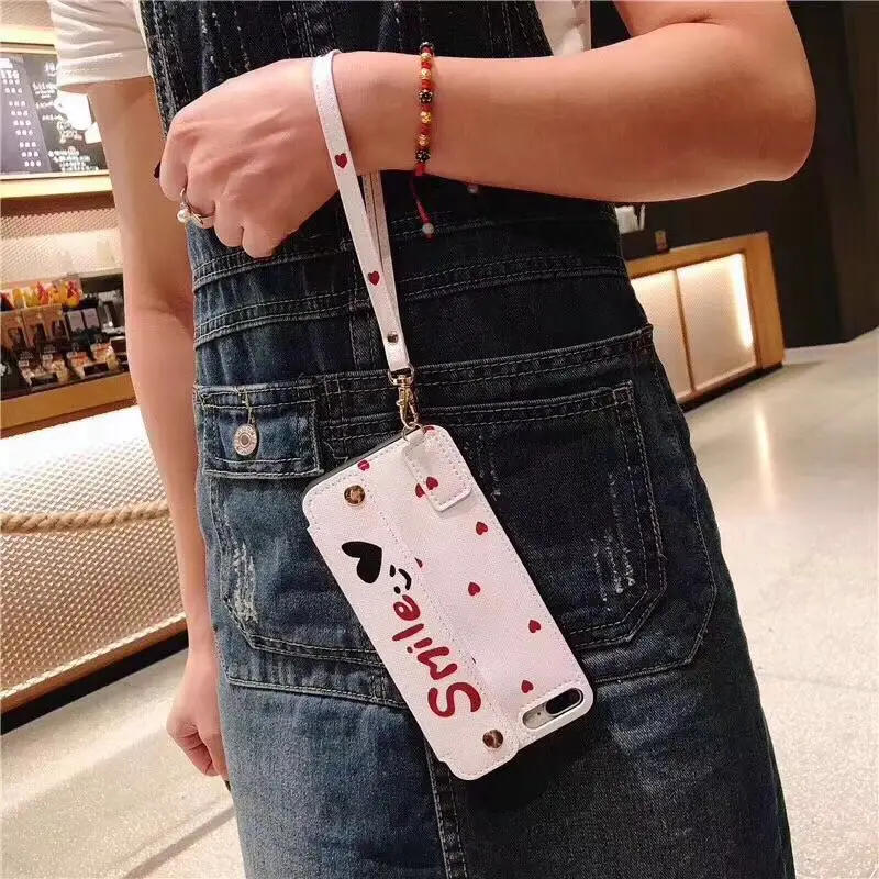 Retro Smile Wrist Strap Bracket 6S all-inclusive 7 8 Plus Soft Case for iphone X Mobile Phone Shell Girls Cute Little Love Mark |