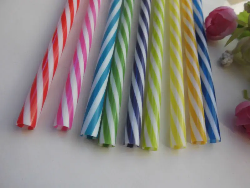 

Hot Sale Reusable Biodegradable Distored Color Beverage plastic Striped drinking Straws(100pcs/lot)