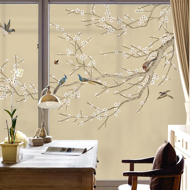 

Chinese wind scrub electrostatic glass stickers transparent opaque decorative stickers living room bar office Chinese style